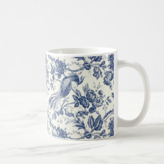 Vintage Chinoiserie Blauw en Wit Bloemenvogel Mok