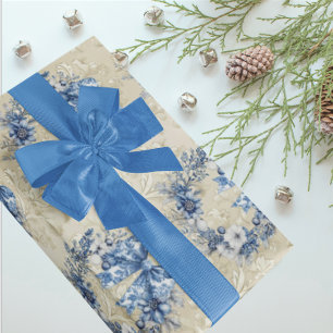 Vintage Chinoiserie Blauw Witte Kerst- Damast Cadeaupapier