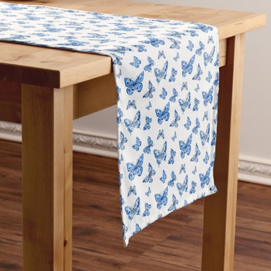 Vintage Chinoiserie Blauw Witte Vlinder Medium Tafelloper