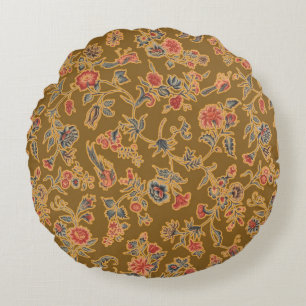 Vintage Chinoiserie Bloem Brokaat 18e Eeuw  Rond Kussen