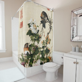 Vintage Chinoiserie Chrysanthemum & Vogels Kunst Douchegordijn