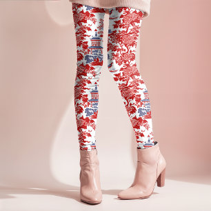 Vintage Chinoiserie Delft Frans rood Blauw Leggings