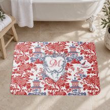 Vintage Chinoiserie Delft Frans rood Blauw monogra