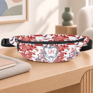 Vintage Chinoiserie Delft Frans rood Blauw monogra Heuptasje