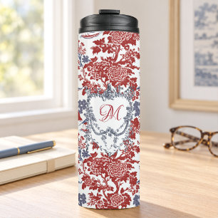 Vintage Chinoiserie Delft Frans rood Blauw monogra Thermosbeker