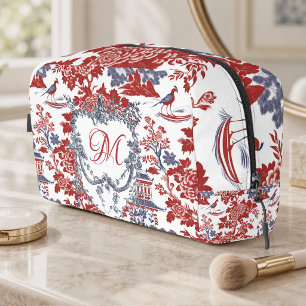 Vintage Chinoiserie Delft Frans rood Blauw monogra Toilettasje