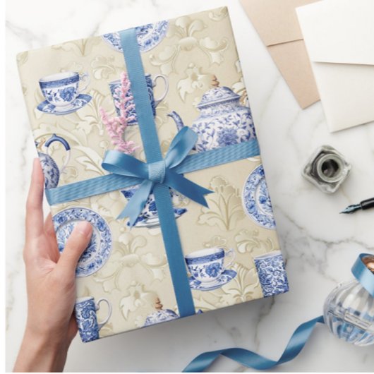 Vintage Chinoiserie Dishes Antique Damask Cadeaupapier