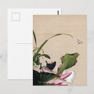 Vintage Chinoiserie Lotus- en Vlinderkunst Briefkaart