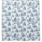 Vintage Chinoiserie Luipaard Pagode Navy & Wit Douchegordijn (Voorkant)