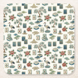 Vintage Chinoiserie Mahjong-tegel Kartonnen Onderzetters