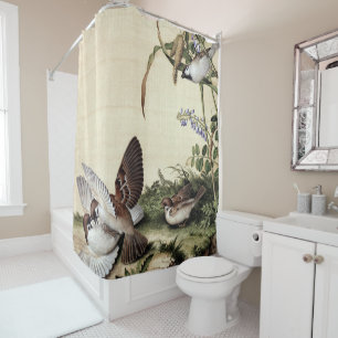 Vintage Chinoiserie Mussens en Paarse Bloemen Douchegordijn