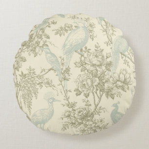 Vintage Chinoiserie Pauw Vogelhuisje Bloempatroon Rond Kussen