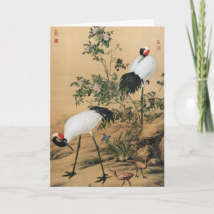 Vintage Chinoiserie Rode Kraanvogels & Rozen Feestdagen Kaart