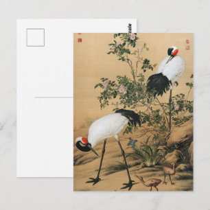 Vintage Chinoiserie Roodkroonkranen & Rozen Briefkaart