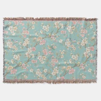 Vintage Chinoiserie Vogel en Bloesem Deken