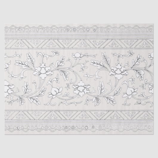 Vintage Chinoiserie Witte Bloemendecoupe Tissuepapier (Voorkant)