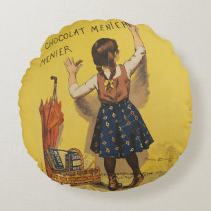 Vintage Chocolat Menier Frans Poster Bouisset Kuns Rond Kussen