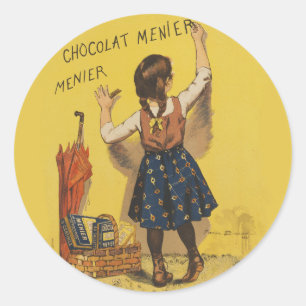 Vintage Chocolat Menier Frans Poster Bouisset Kuns Ronde Sticker