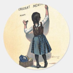 Vintage Chocolat Menier Frans Poster Bouisset Kuns Ronde Sticker