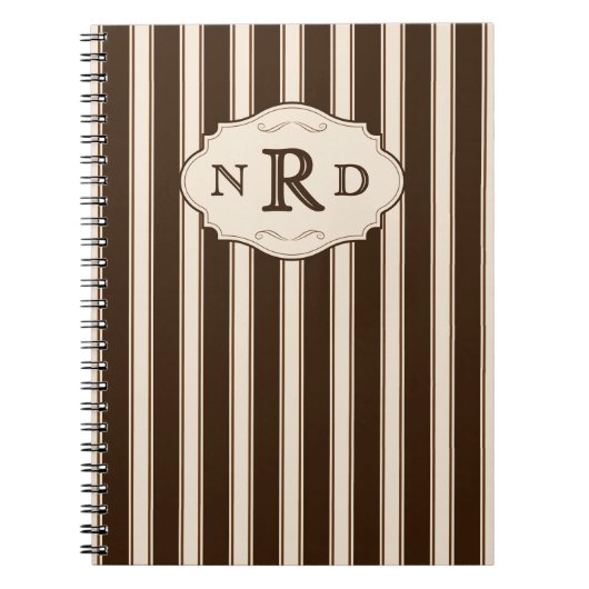 Vintage Chocolate and Cream Stripes Monogram Notitieboek (Voorkant)