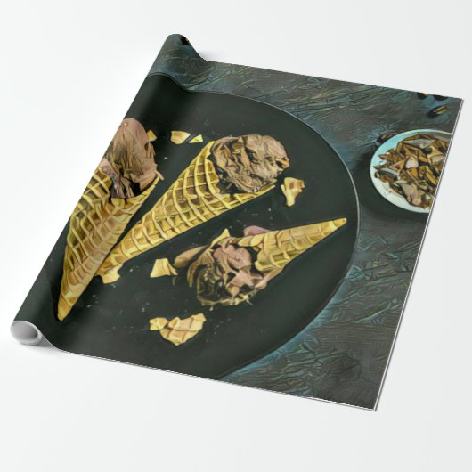 Vintage chocolate ice cream cones cadeaupapier (Uitgerold)