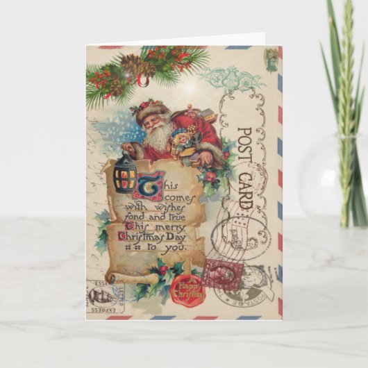 Vintage Christmas Airmail Briefkaart Santa Claus (Voorkant)