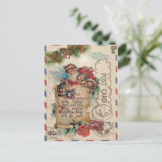 Vintage Christmas Airmail Briefkaart Santa Claus (Staand voorkant)