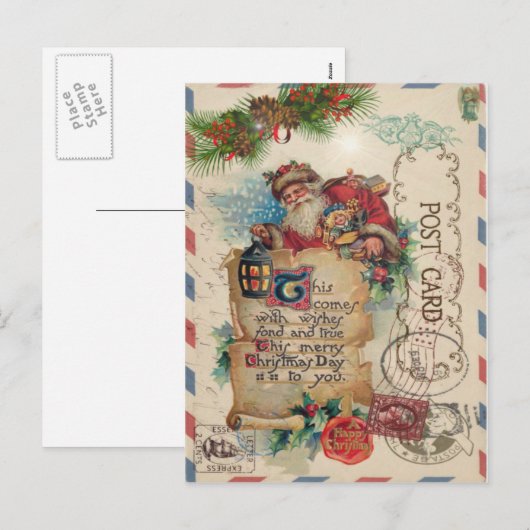 Vintage Christmas Airmail Briefkaart Santa Claus (Voorkant / Achterkant)