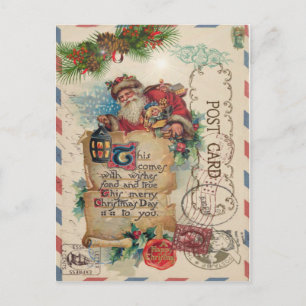 Vintage Christmas Airmail Briefkaart Santa Claus
