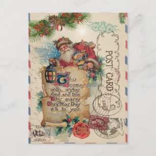 Vintage Christmas Airmail Briefkaart Santa Claus