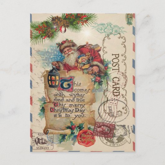 Vintage Christmas Airmail Briefkaart Santa Claus (Voorkant)