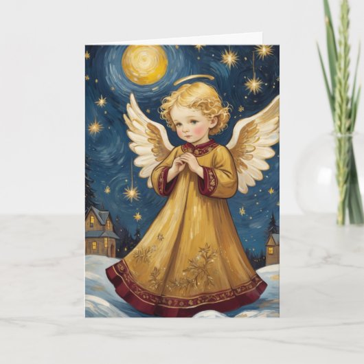 Vintage Christmas Angel Art aangepaste tekst Kaart (Voorkant)