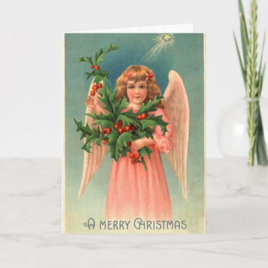 Vintage Christmas Angel brengt zegeningen, Feestdagen Kaart (Voorkant)