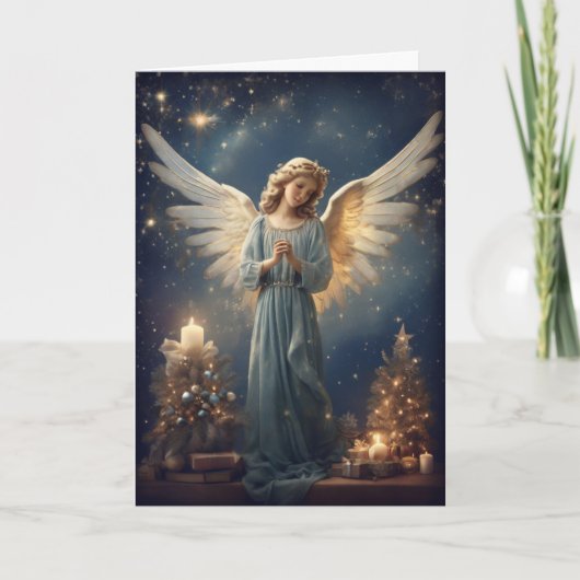Vintage Christmas Angel Custom Text Holiday Kaart (Voorkant)