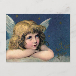 Vintage Christmas Angel en gouden sterren Feestdagenkaart