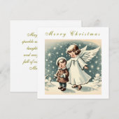 Vintage Christmas Angel en Kind Flat Kaart (Voorkant / Achterkant)