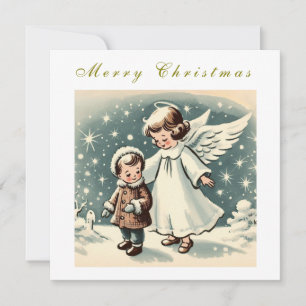 Vintage Christmas Angel en Kind Flat Kaart