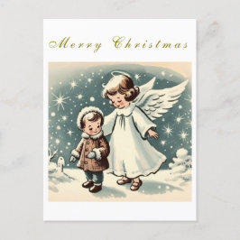 Vintage Christmas Angel en Kind Flat Kaart
