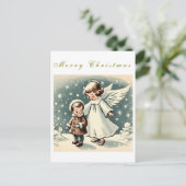Vintage Christmas Angel en Kind Flat Kaart (Staand voorkant)