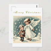 Vintage Christmas Angel en Kind Flat Kaart (Voorkant / Achterkant)