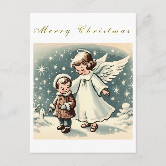 Vintage Christmas Angel en Kind Flat Kaart (Voorkant)