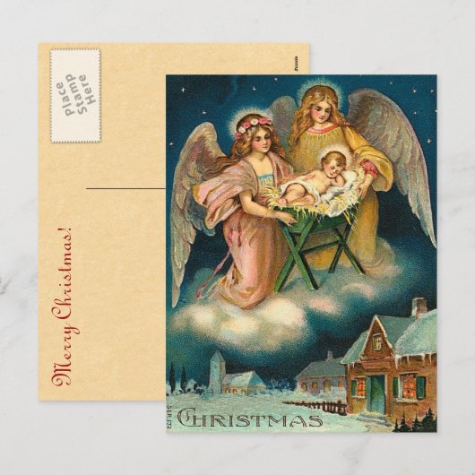 Vintage Christmas Angel Geboorte Feestdagenkaart (Voorkant / Achterkant)