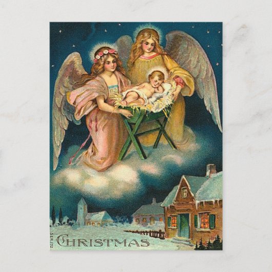 Vintage Christmas Angel Geboorte Feestdagenkaart (Voorkant)