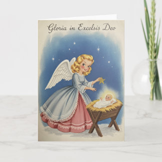 Vintage Christmas Angel Holiday Card Feestdagen Kaart
