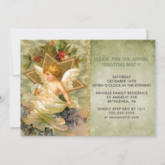 Vintage Christmas Angel Holiday Party Uitnodiging (Voorkant)