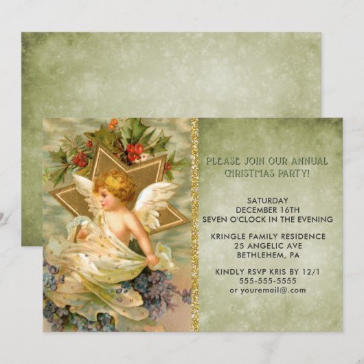 Vintage Christmas Angel Holiday Party Uitnodiging (Voorkant / Achterkant)