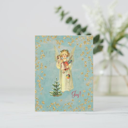 Vintage Christmas Angel Joy! Feestdagenkaart (Staand voorkant)