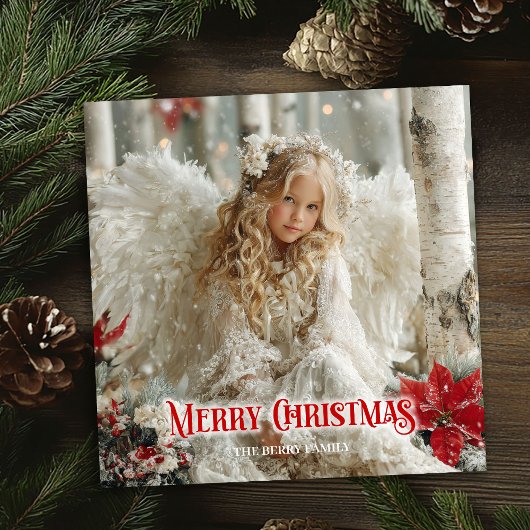 Vintage Christmas angel red and gold festive card Feestdagenkaart