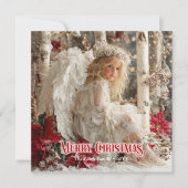 Vintage Christmas angel red white gold seasonal Feestdagenkaart (Voorkant)