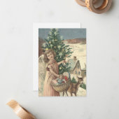 Vintage Christmas angel rendier Flat Note kaart Notitiekaartje (Voorkant / Achterkant in situ)